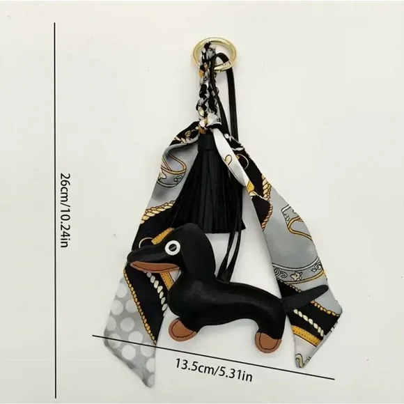New Navy Blue Dachshund Keychain with a Leather Tassel - Picture 2 of 2
